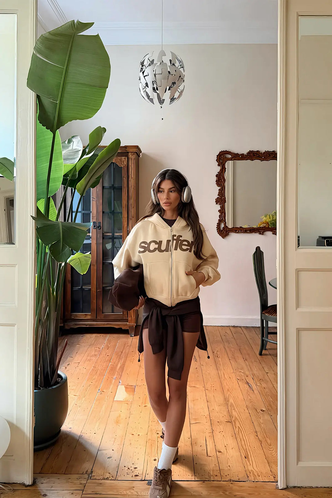 EYY Women Cream Hooded Cardigan with  Scuffers  Print - Tottenham