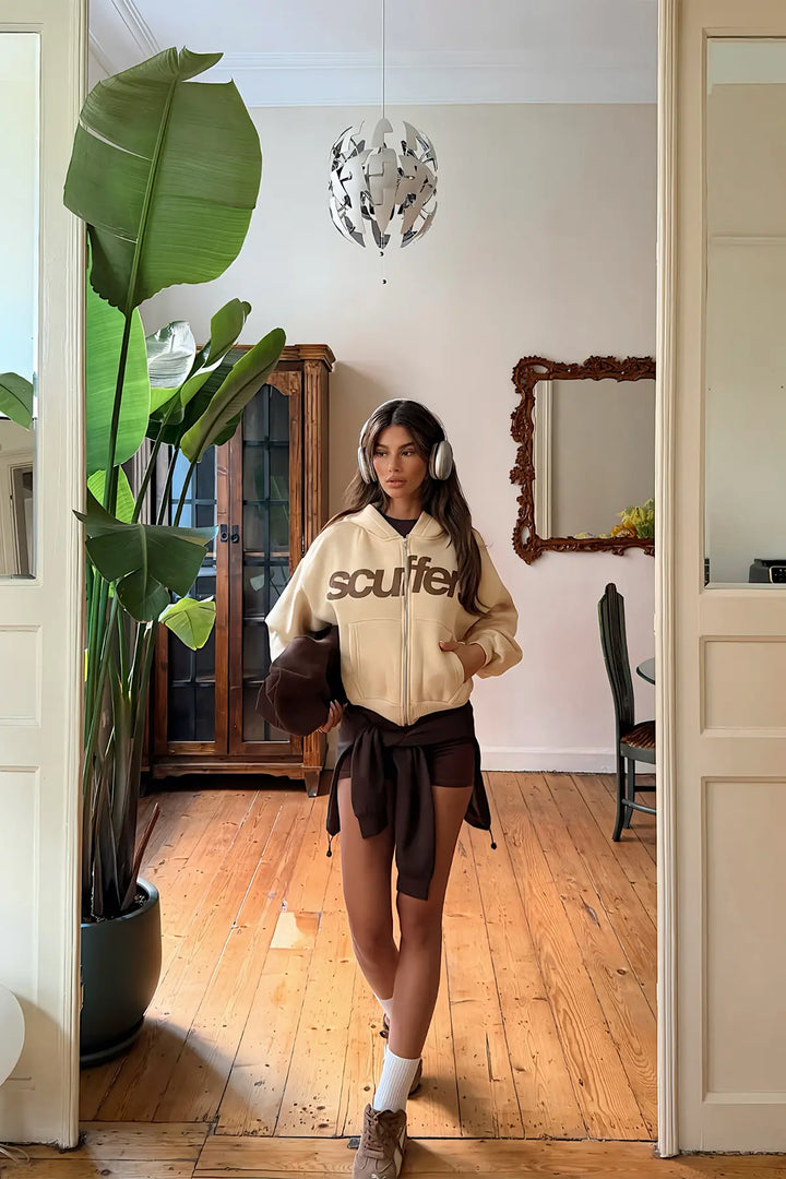 EYY Women Cream Hooded Cardigan with  Scuffers  Print - Tottenham