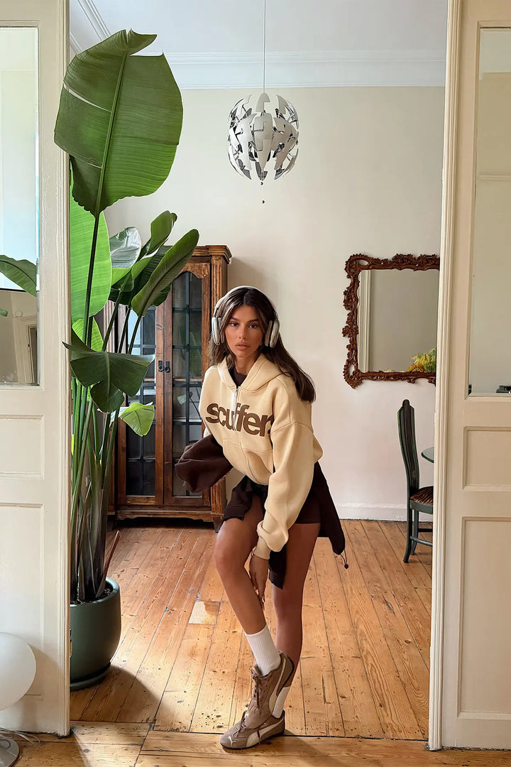 EYY Women Cream Hooded Cardigan with  Scuffers  Print - Tottenham