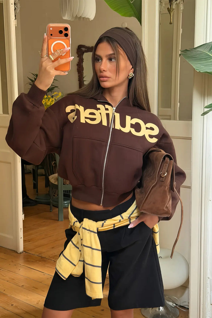 EYY Women Brown Hooded Cardigan with  Scuffers  Print - Chilapa de Álvarez