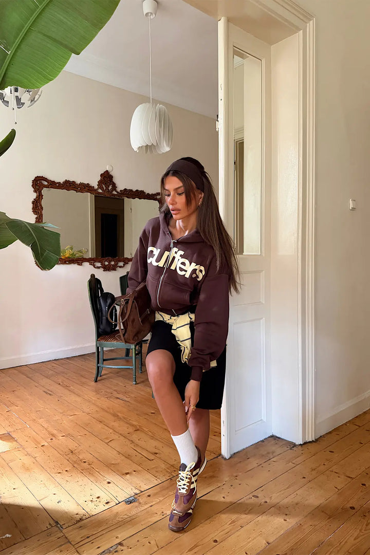 EYY Women Brown Hooded Cardigan with  Scuffers  Print - Chilapa de Álvarez
