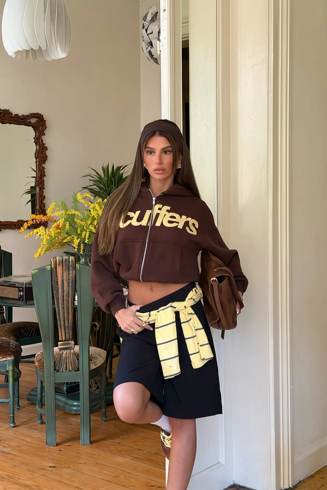 EYY Women Brown Hooded Cardigan with  Scuffers  Print - Chilapa de Álvarez