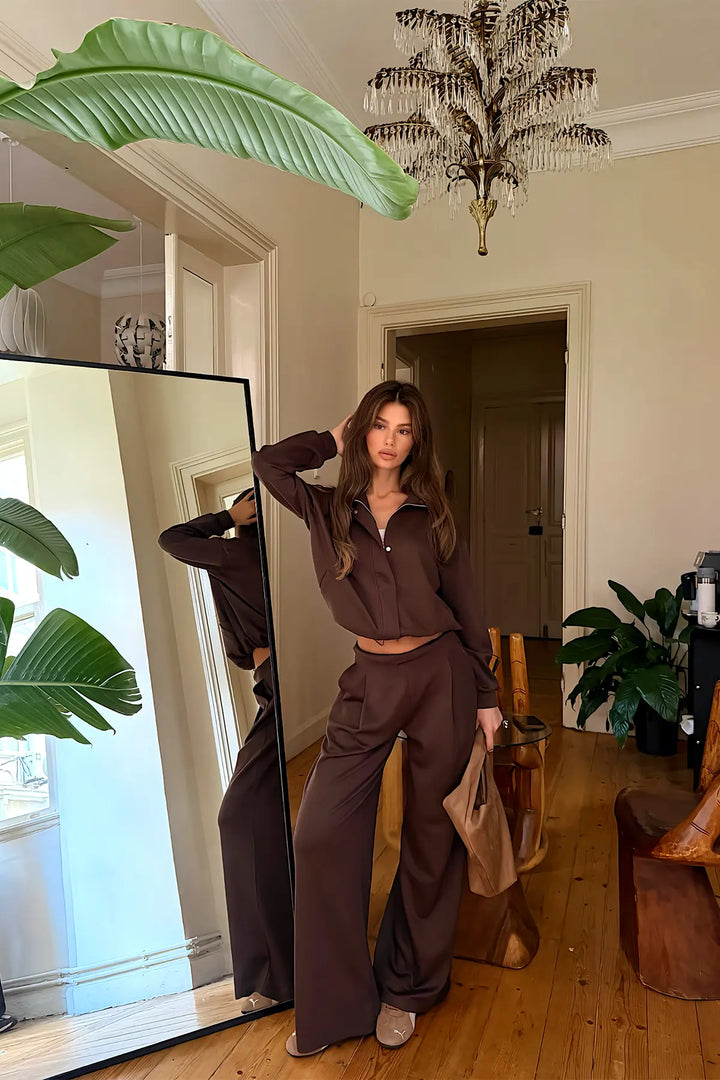 EYY Women Dark Brown Pocket-Detail Trouser Set - Bălţi