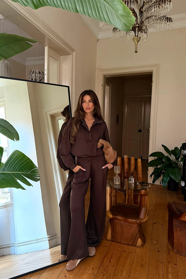 EYY Women Dark Brown Pocket-Detail Trouser Set - Bălţi