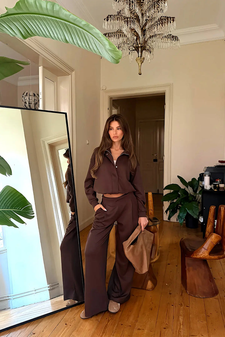 EYY Women Dark Brown Pocket-Detail Trouser Set - Bălţi