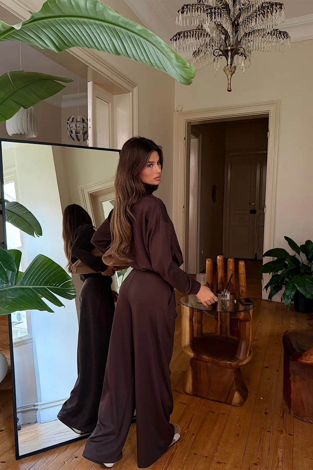 EYY Women Dark Brown Pocket-Detail Trouser Set - Bălţi