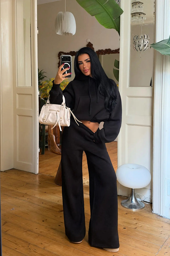 EYY Women Black Sweatshirt and Jogger Set with Details - Almería