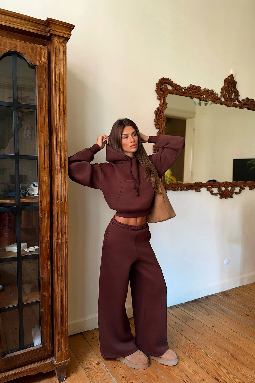 EYY Women Brown Sweatshirt Detail Tracksuit Set - Brescia