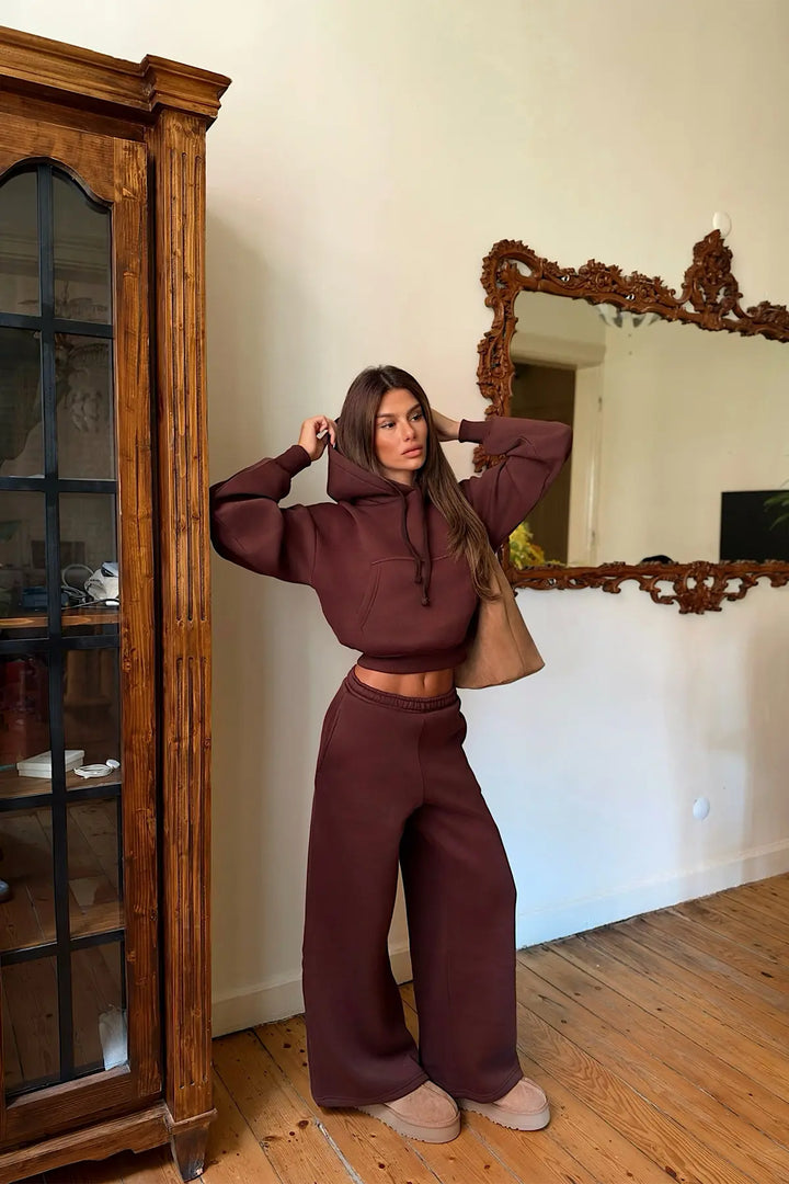 EYY Women Brown Sweatshirt Detail Tracksuit Set - Brescia