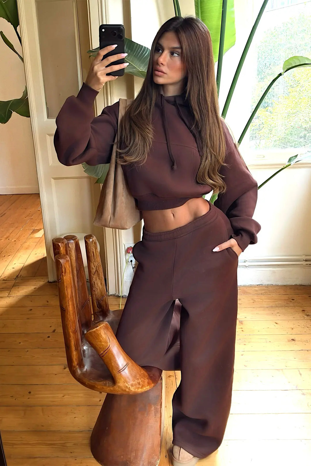 EYY Women Brown Sweatshirt Detail Tracksuit Set - Brescia