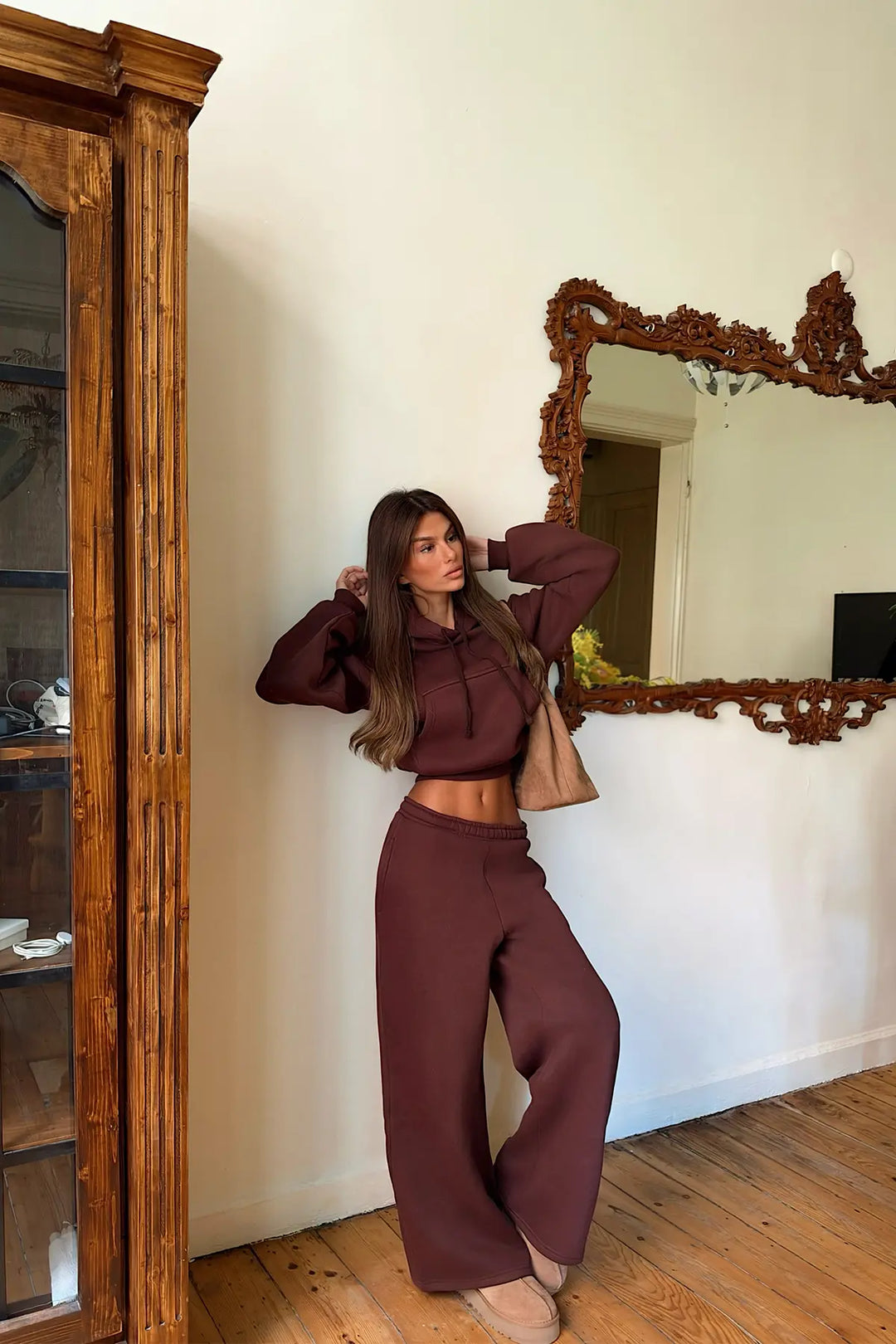 EYY Women Brown Sweatshirt Detail Tracksuit Set - Brescia