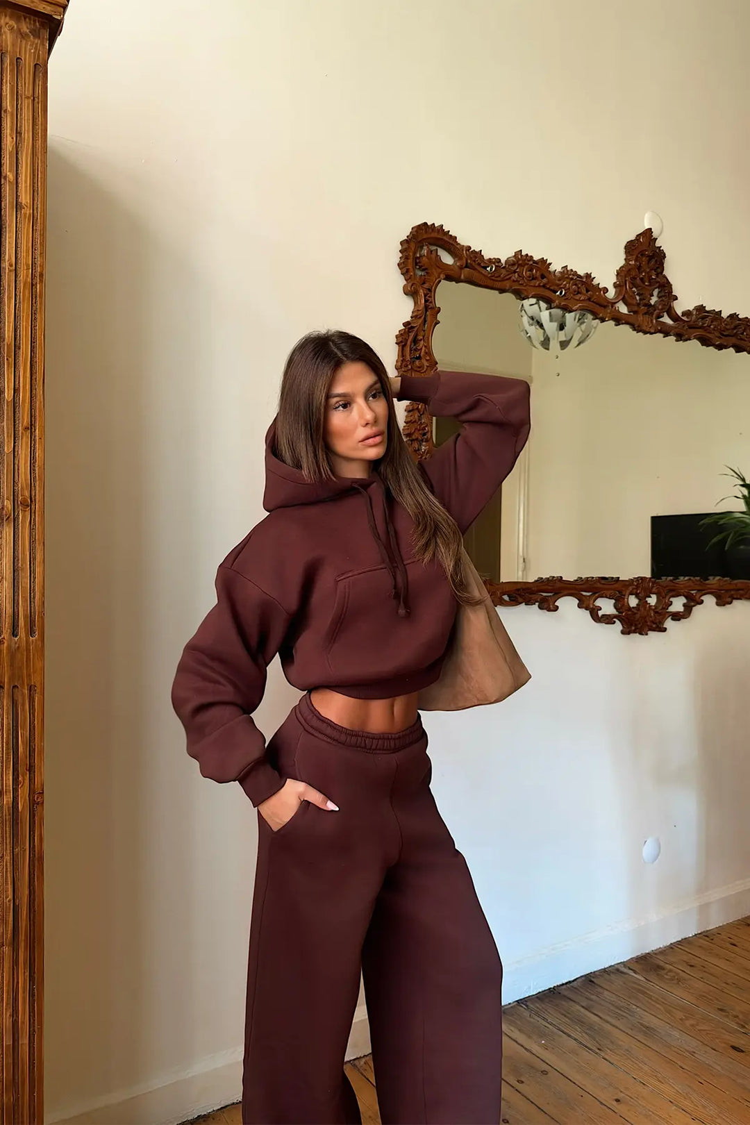 EYY Women Brown Sweatshirt Detail Tracksuit Set - Brescia