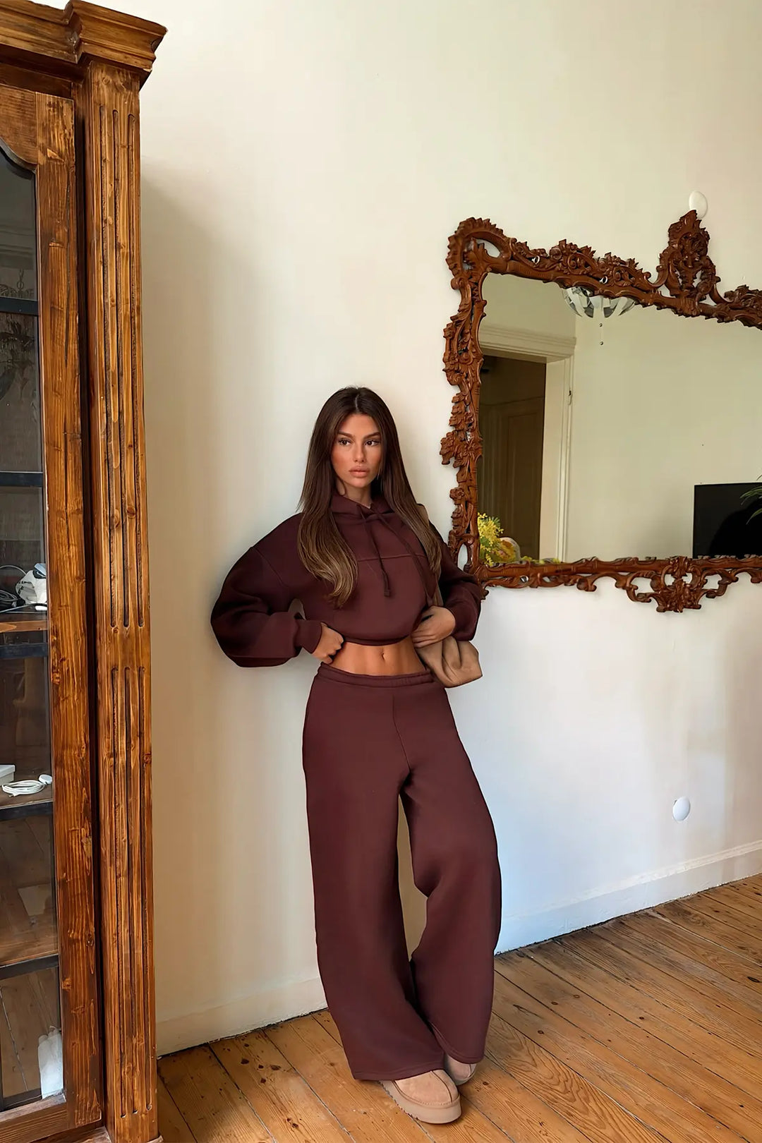 EYY Women Brown Sweatshirt Detail Tracksuit Set - Brescia