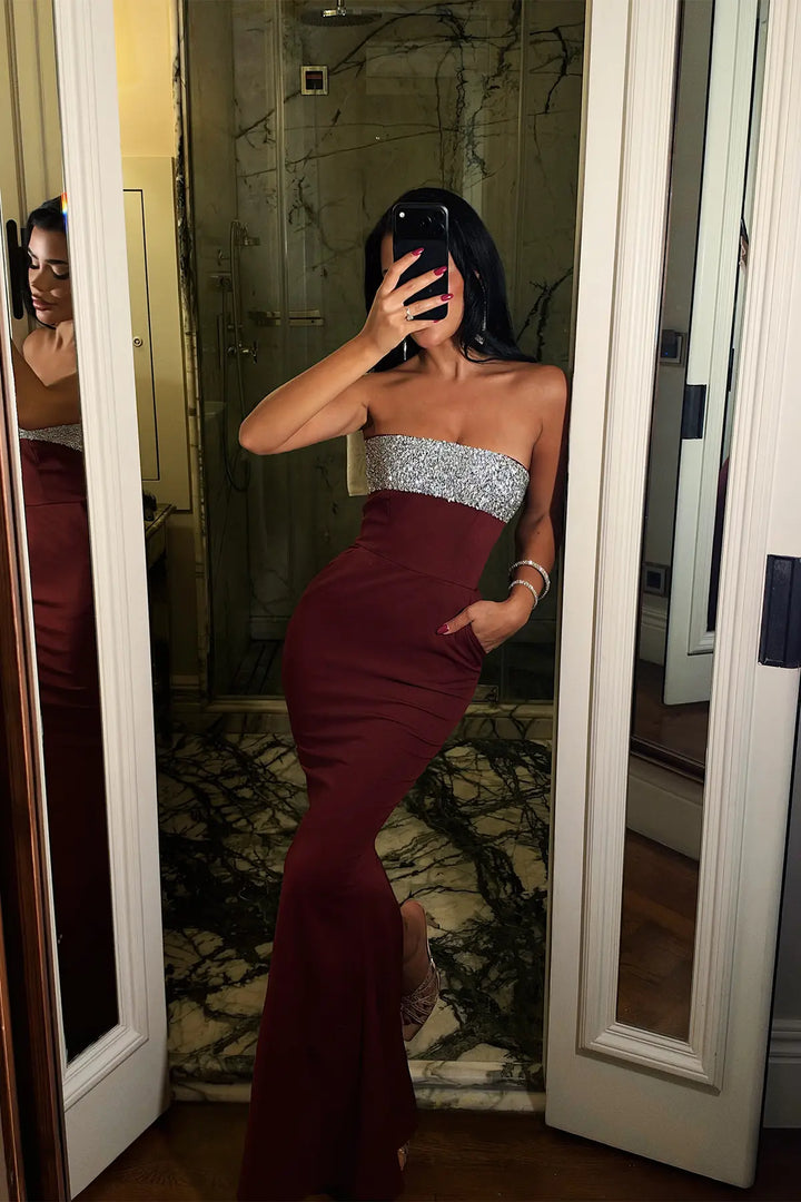 EYY Women Burgundy Strapless Dress - DeLand