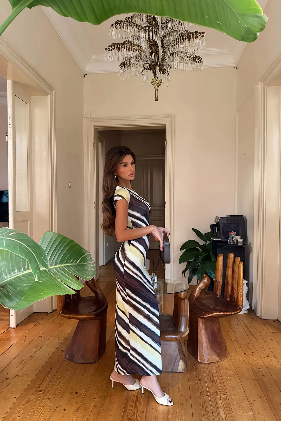 EYY Women Yellow and Black Patterned Long Dress - Saint-Herblain