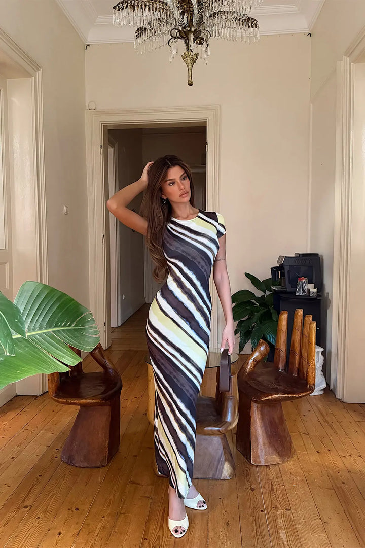 EYY Women Yellow and Black Patterned Long Dress - Saint-Herblain
