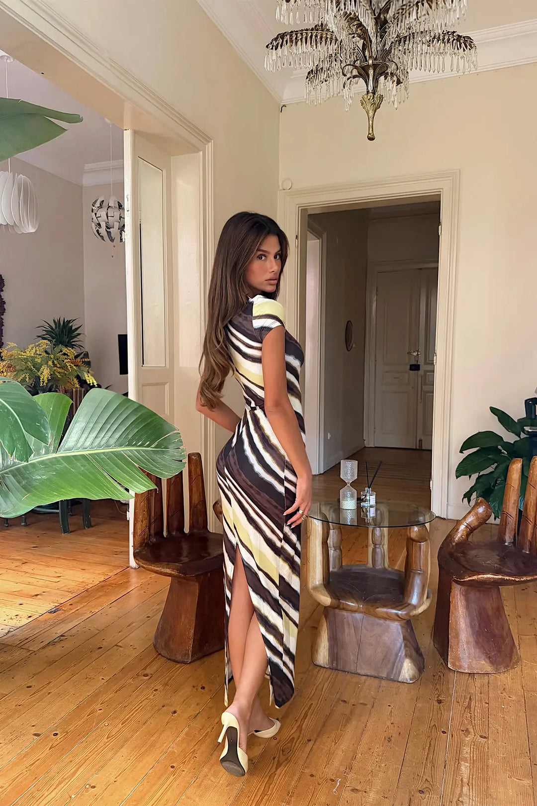 EYY Women Yellow and Black Patterned Long Dress - Saint-Herblain