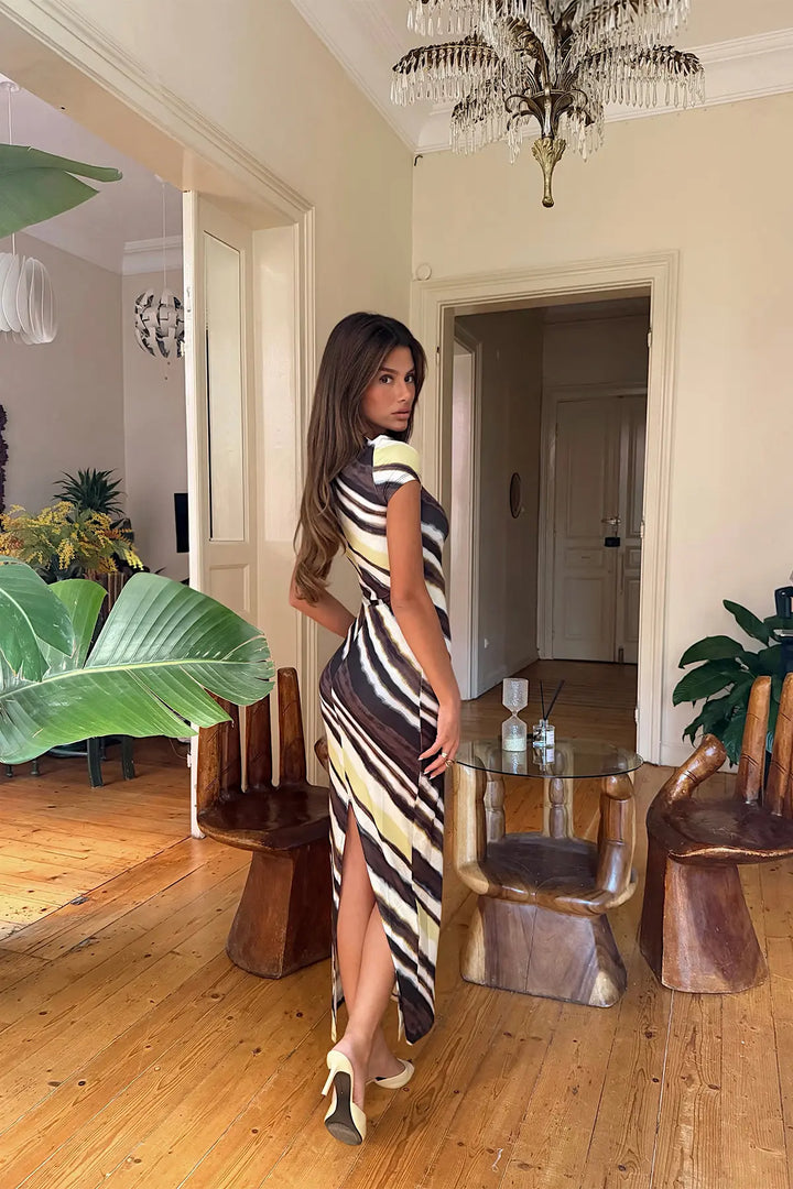 EYY Women Yellow and Black Patterned Long Dress - Saint-Herblain