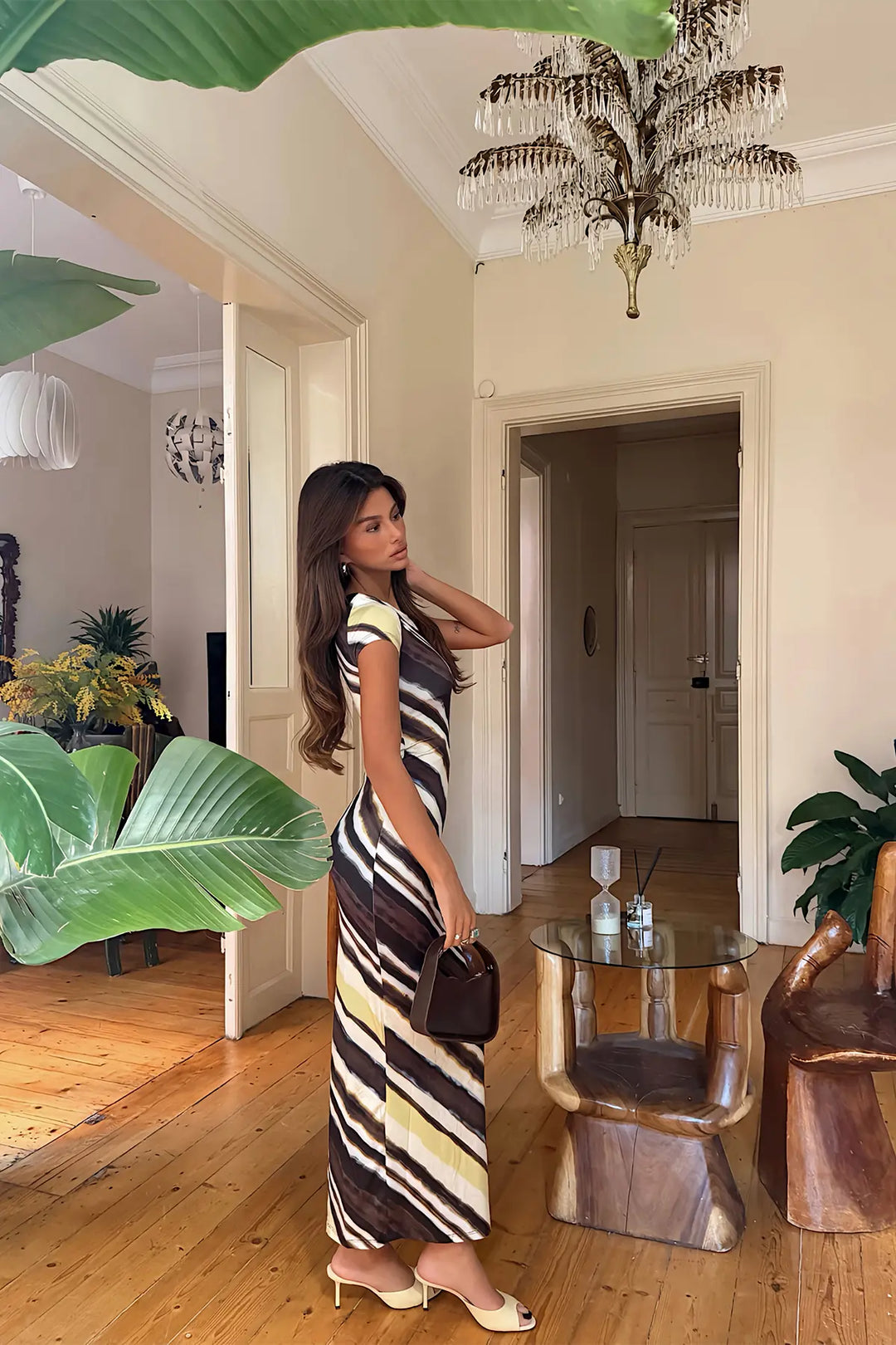 EYY Women Yellow and Black Patterned Long Dress - Saint-Herblain