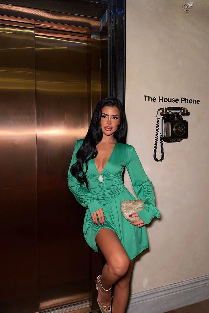 EYY Women Green Dress with Ruched Front - Altamira