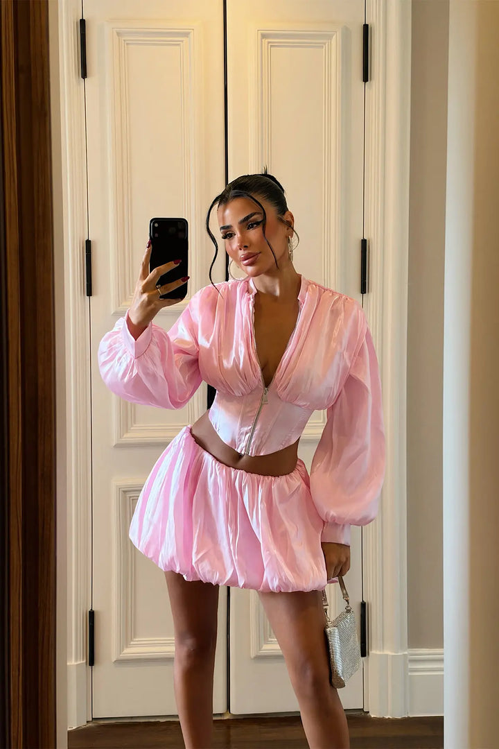 EYY Women Pink Skirt Set with Zipper Detail - Covilhã