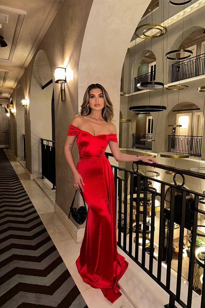 EYY Women Red Satin Evening Gown - Bristol