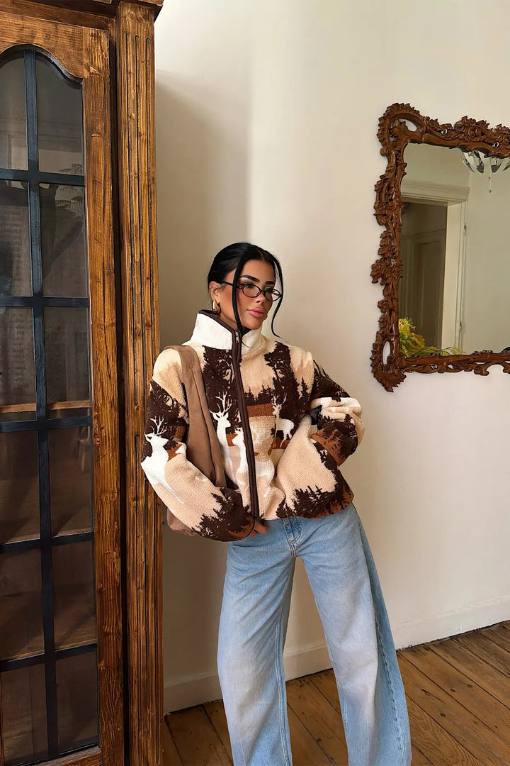 EYY Women Brown Batik-Patterned Plush Jacket - Bietigheim-Bissingen