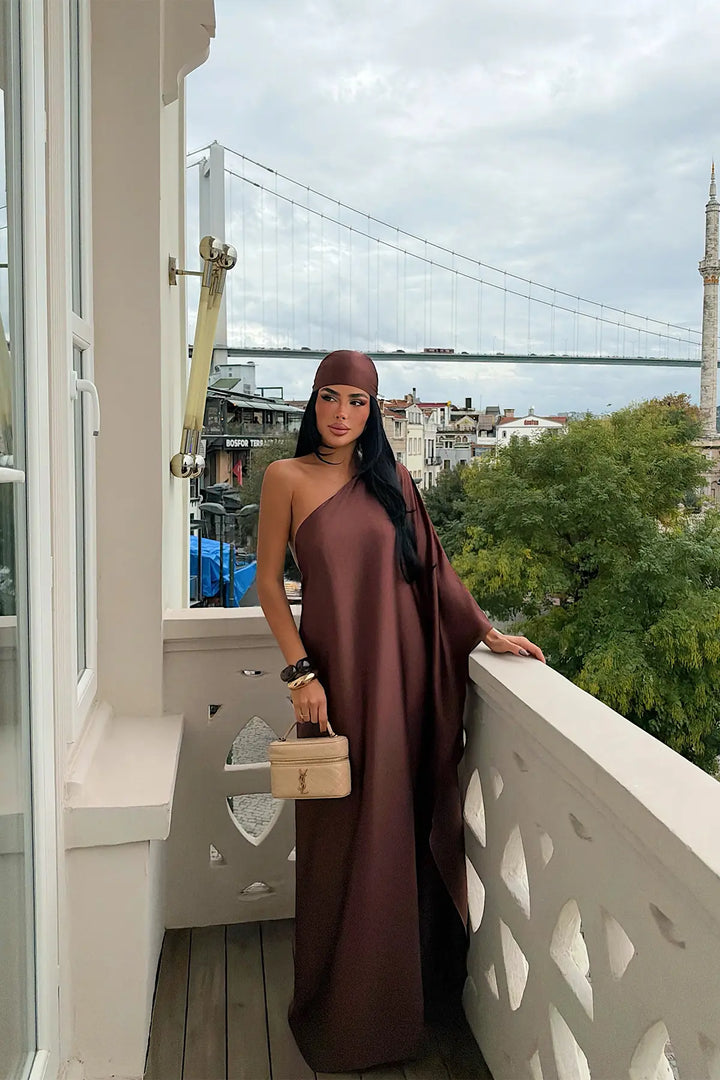 EYY Women Brown Satin Asymmetric Dress - Kendale Lakes
