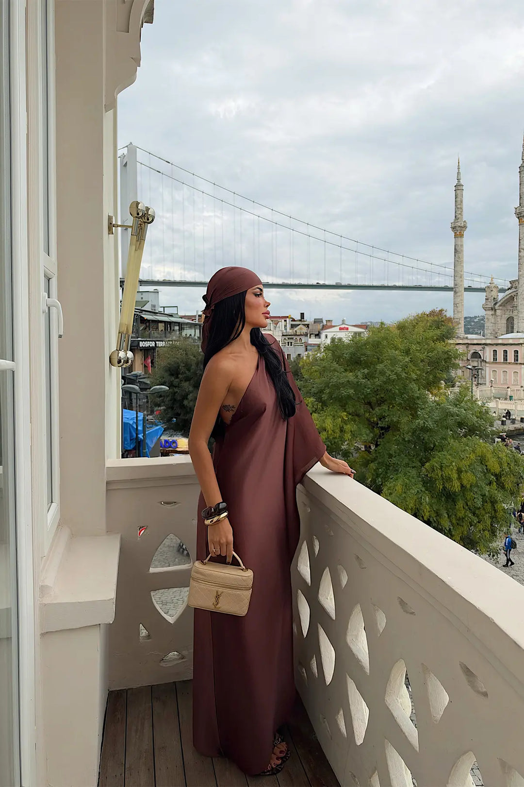 EYY Women Brown Satin Asymmetric Dress - Ridderkerk