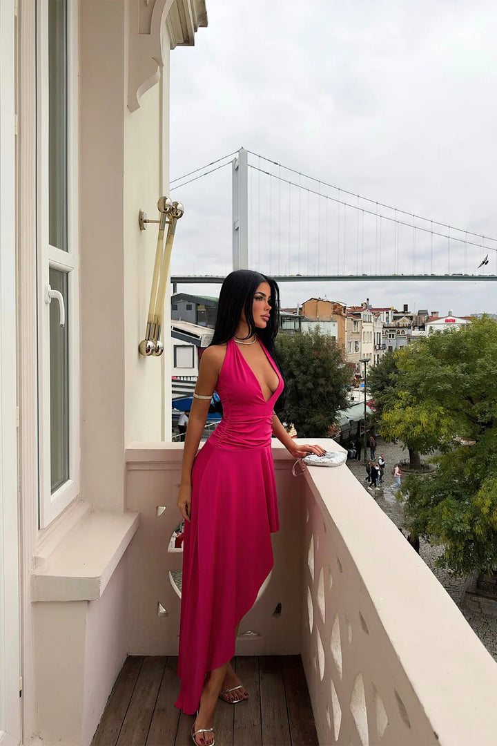 EYY Women Fuchsia Asymmetric-Cut Dress - Gondomar