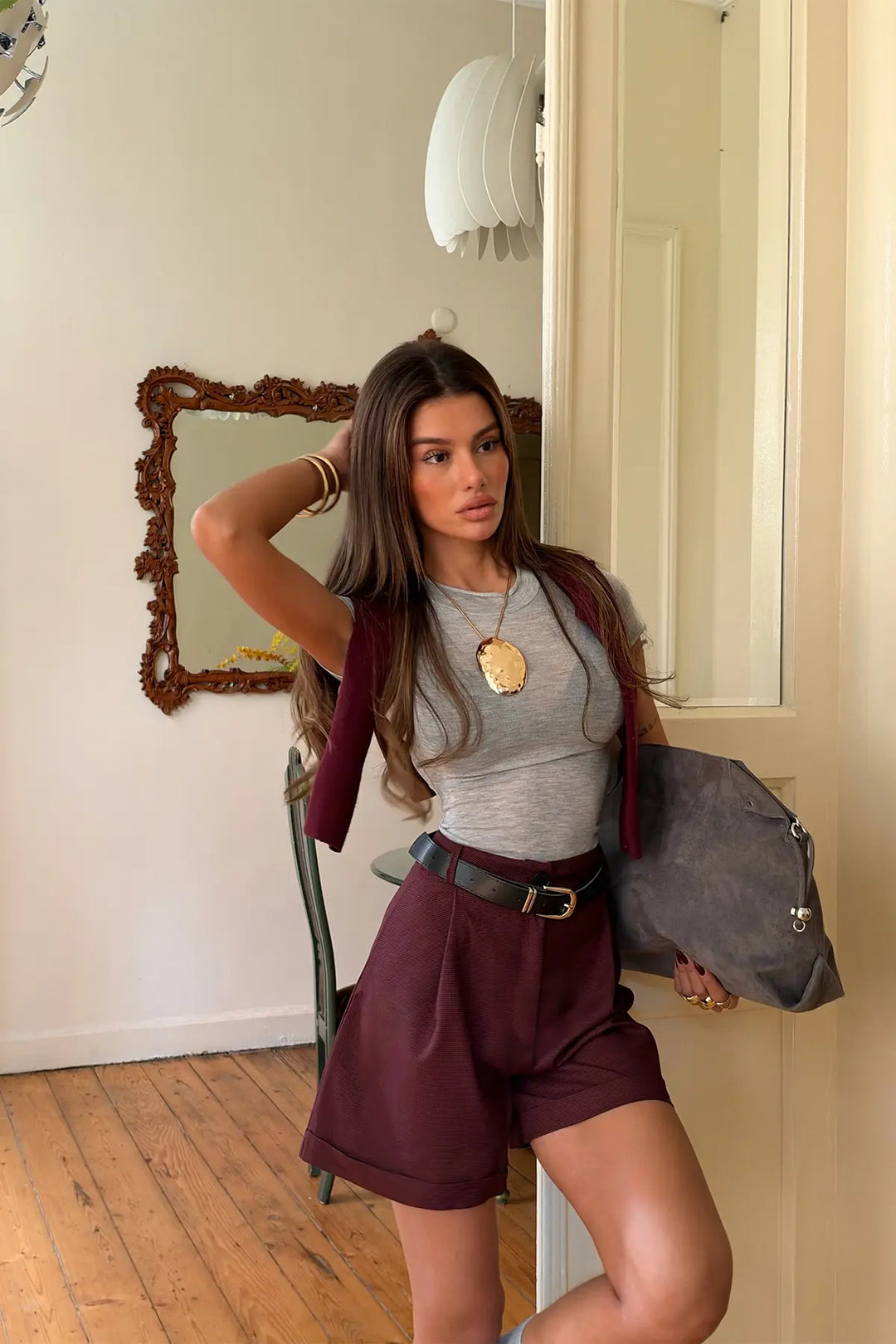 EYY Women Burgundy Shorts with Belt Detail - Reggio Emilia