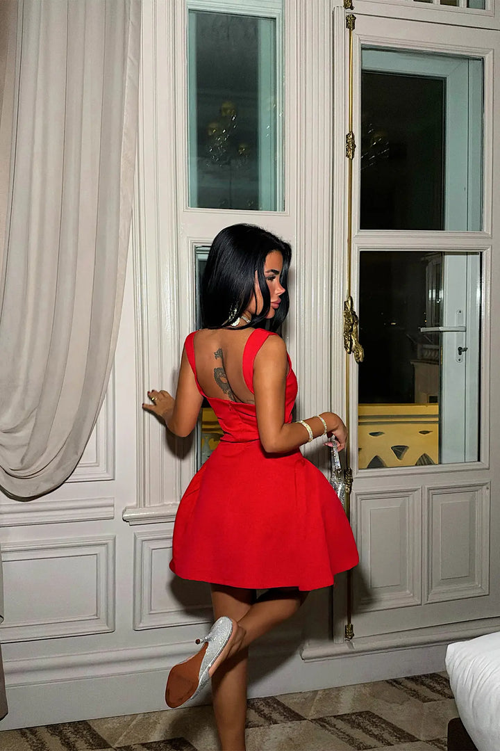 EYY Women Red Spaghetti-Strap Basic Dress - Huizen