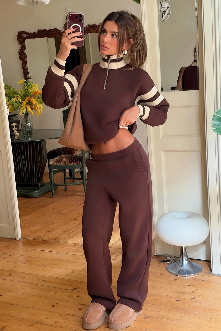 EYY Women Brown Tracksuit Set with Zipper Detail - Braunschweig