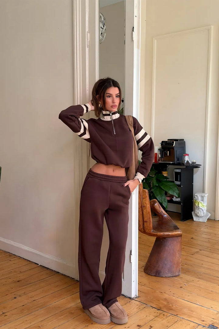 EYY Women Brown Tracksuit Set with Zipper Detail - Braunschweig