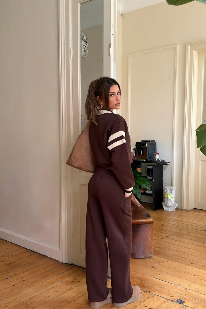 EYY Women Brown Tracksuit Set with Zipper Detail - Braunschweig