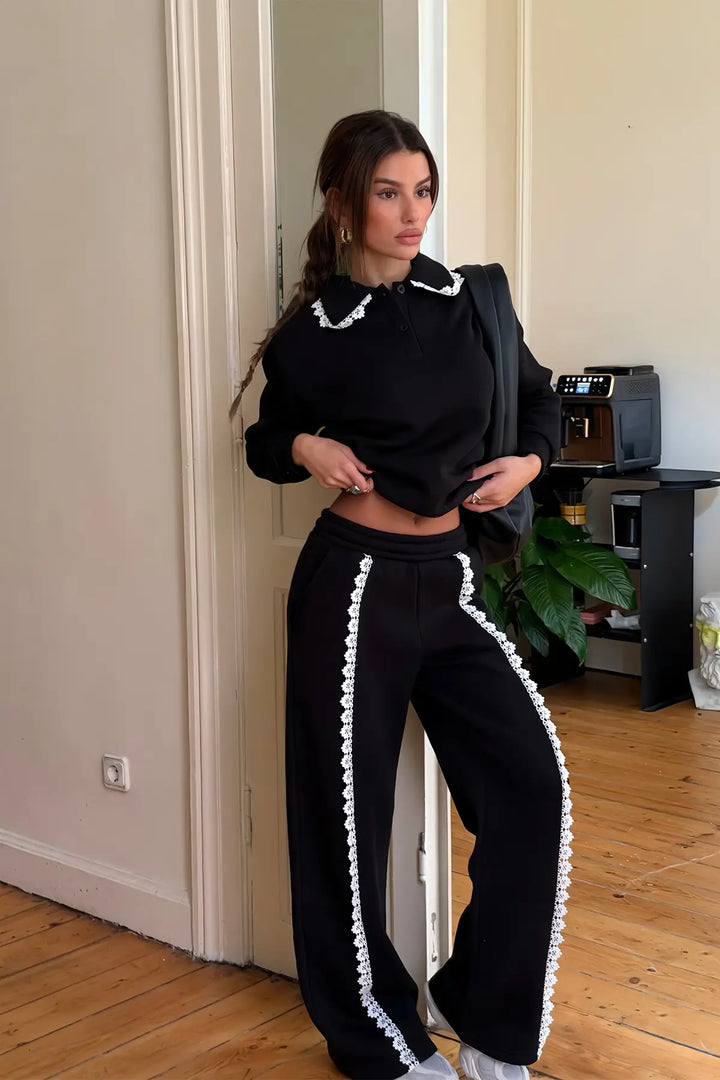 EYY Women Black Lace-Detail Tracksuit Set - Pflugerville