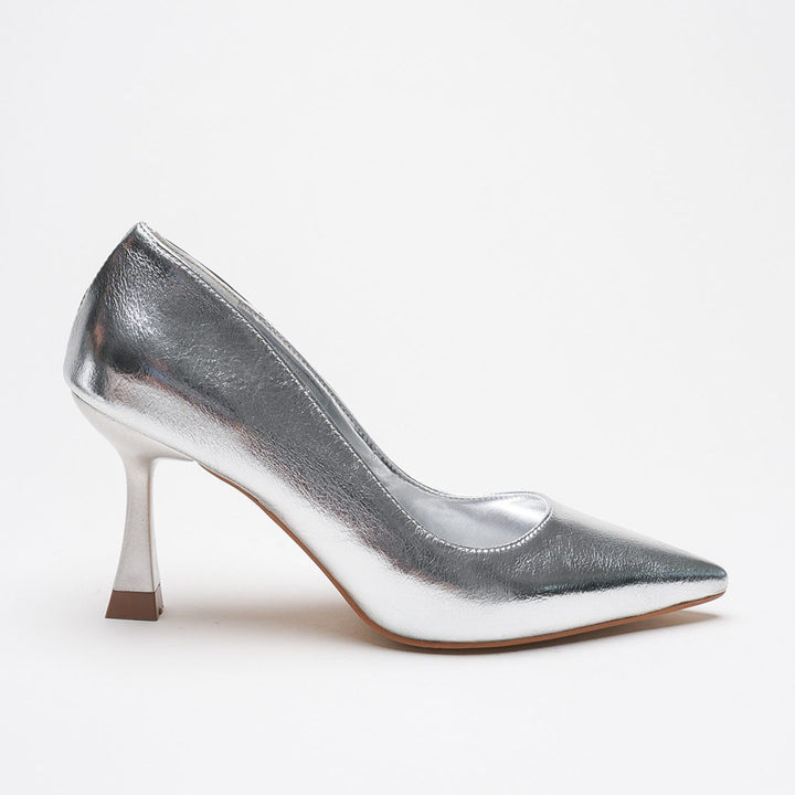 DSM Ernio Silver Wrinkled Leather High Heel Women's Shoe - Enerhodar