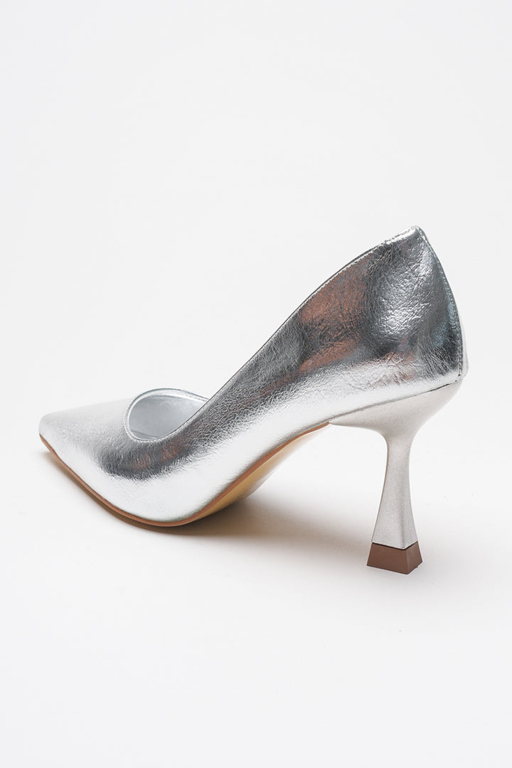 DSM Ernio Silver Wrinkled Leather High Heel Women's Shoe - Enerhodar