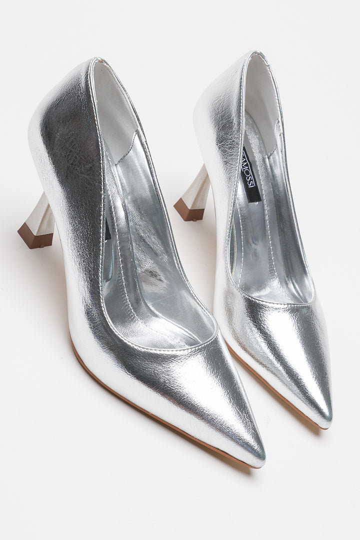 DSM Ernio Silver Wrinkled Leather High Heel Women's Shoe - Enerhodar
