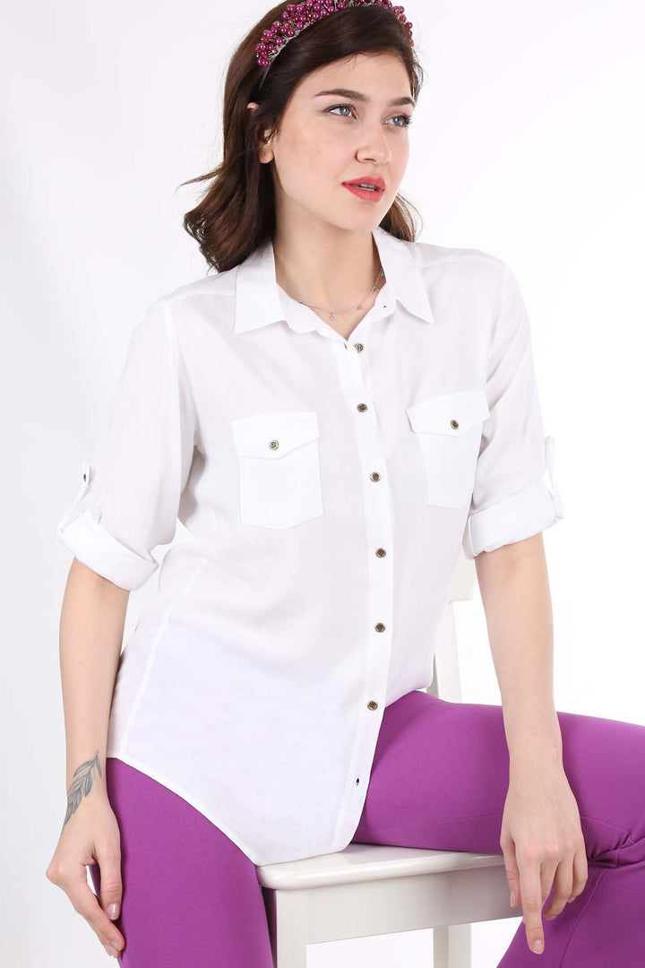 BGD Women Double Pocket Shirt - White - Mooresville