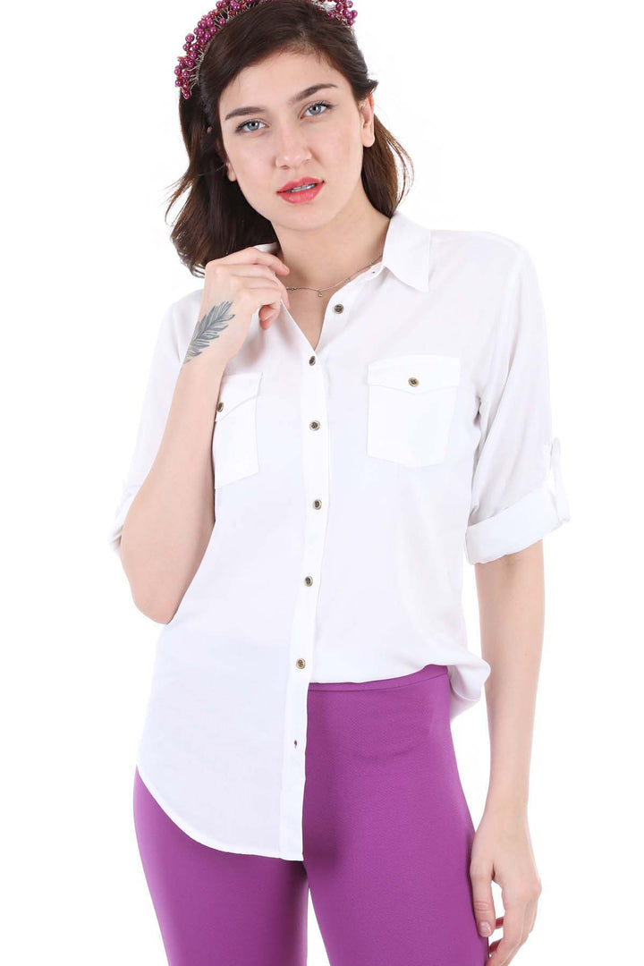 BGD Women Double Pocket Shirt - White - Mooresville