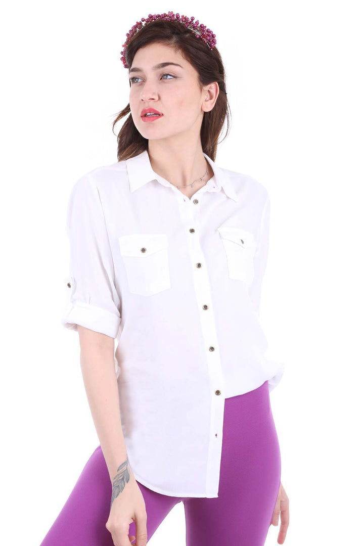 BGD Women Double Pocket Shirt - White - Mooresville