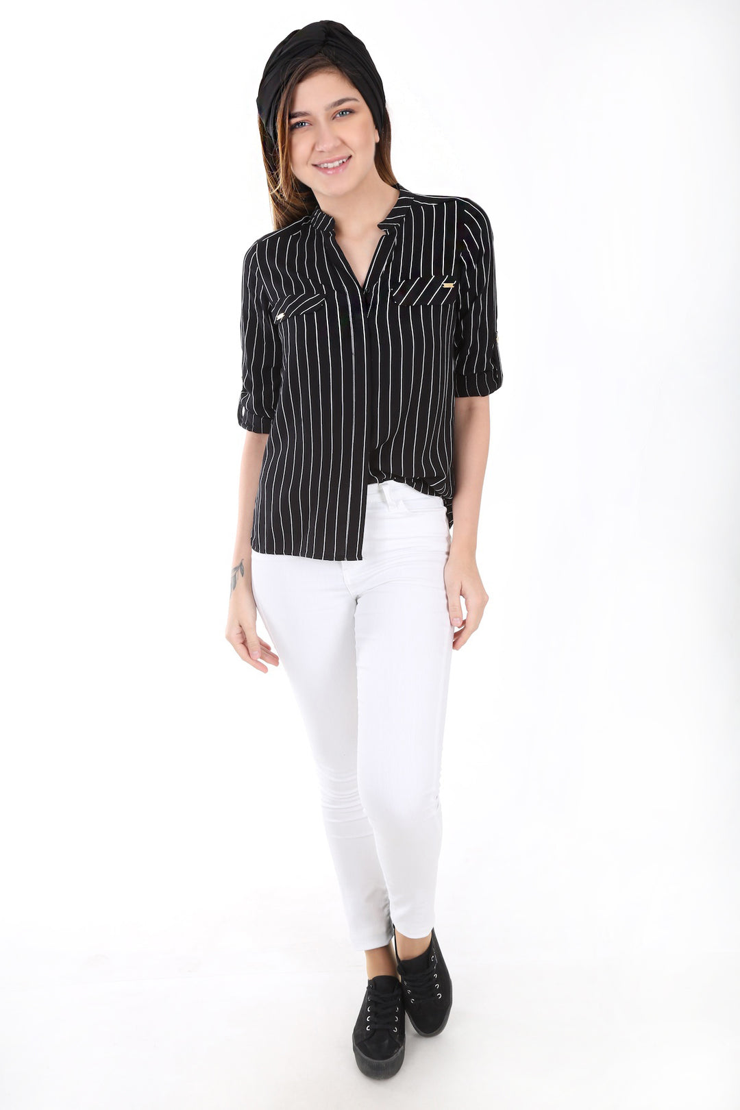 BGD Women Striped Shirt - Black - Avondale