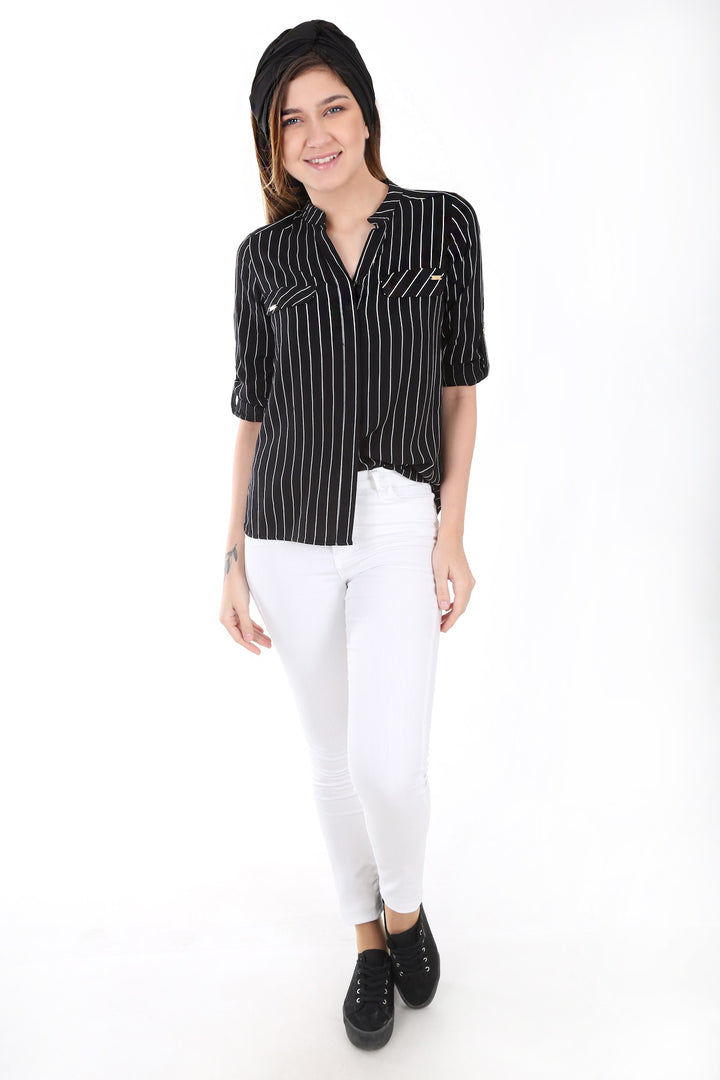 BGD Women Striped Shirt - Black - Avondale