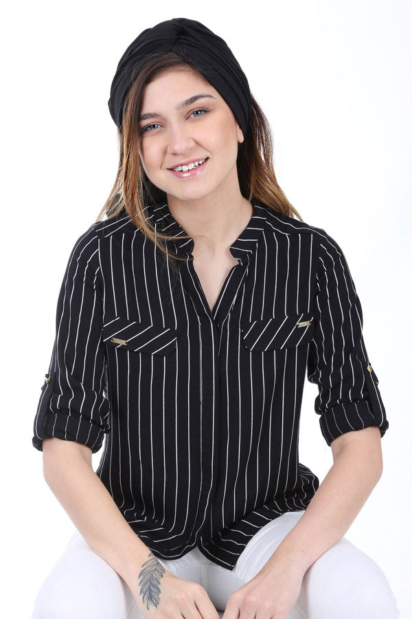 BGD Women Striped Shirt - Black - Avondale