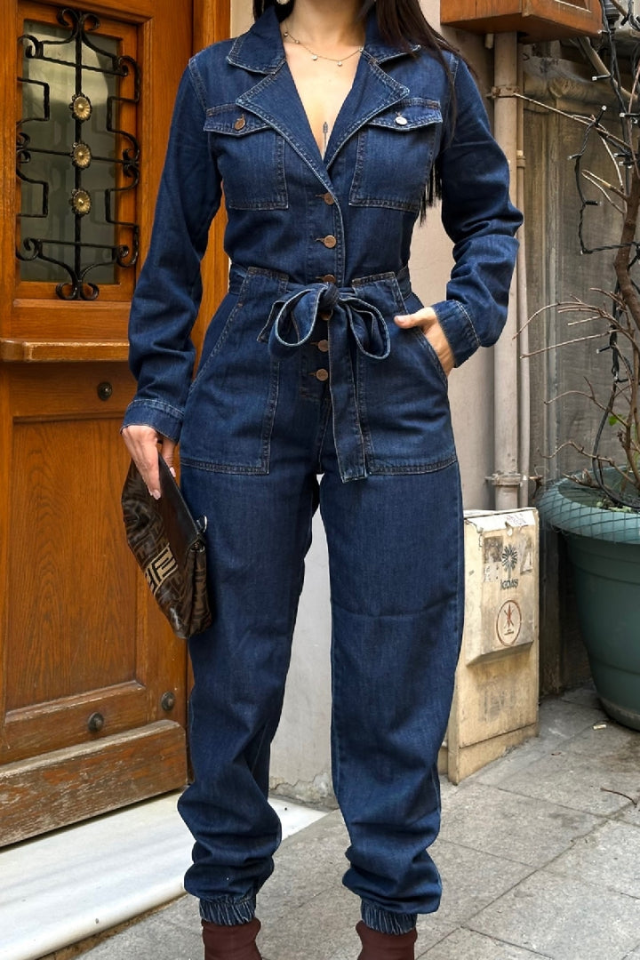 XLJ Belted Denim Jumpsuit - Gotha