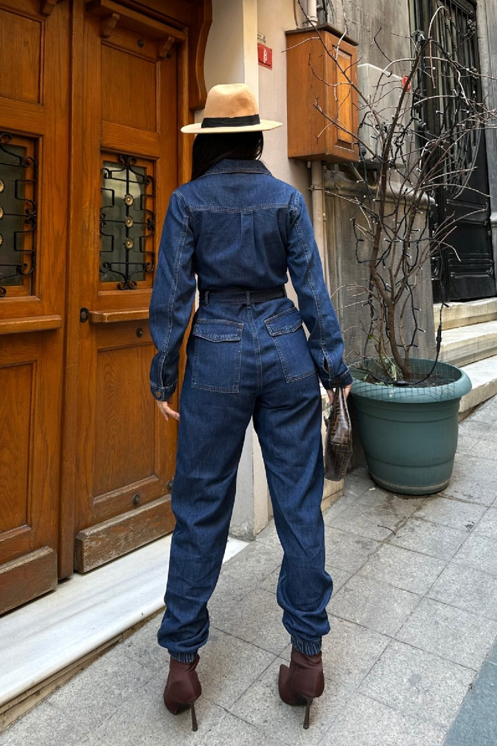 XLJ Belted Denim Jumpsuit - Gotha
