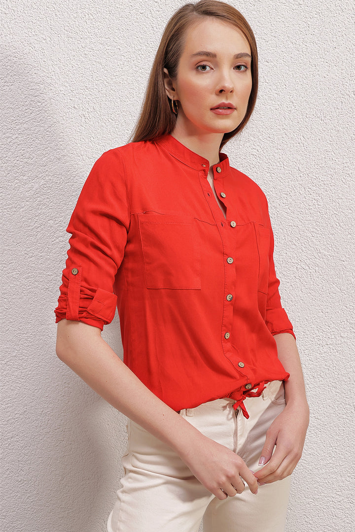 BGD Women FRONT TIED SHIRT - Red - The Woodlands