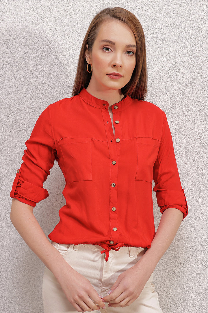 BGD Women FRONT TIED SHIRT - Red - The Woodlands