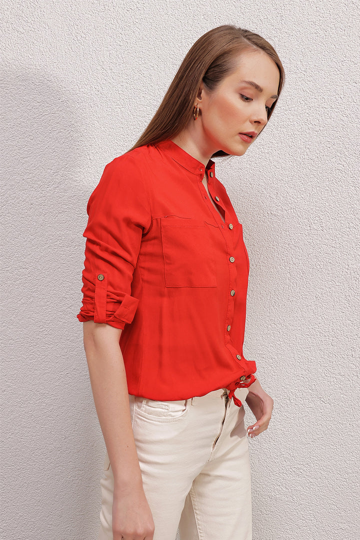 BGD Women FRONT TIED SHIRT - Red - The Woodlands